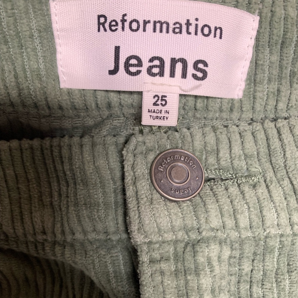 Reformation Jeans Alyssa Green Corduroy High Waisted Wide Leg Jeans Size 25 - Picture 6 of 9